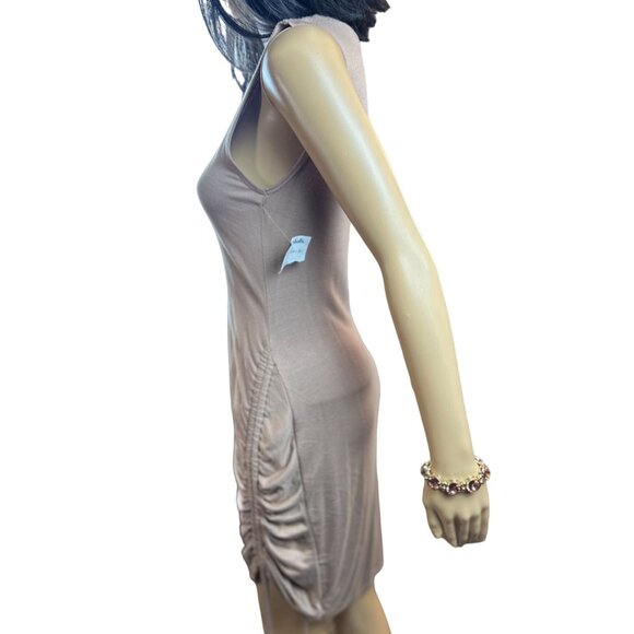 (5 for $25) Antistar Ruched Side Sleeveless Dress in Khaki -NWT - Picture 4 of 7